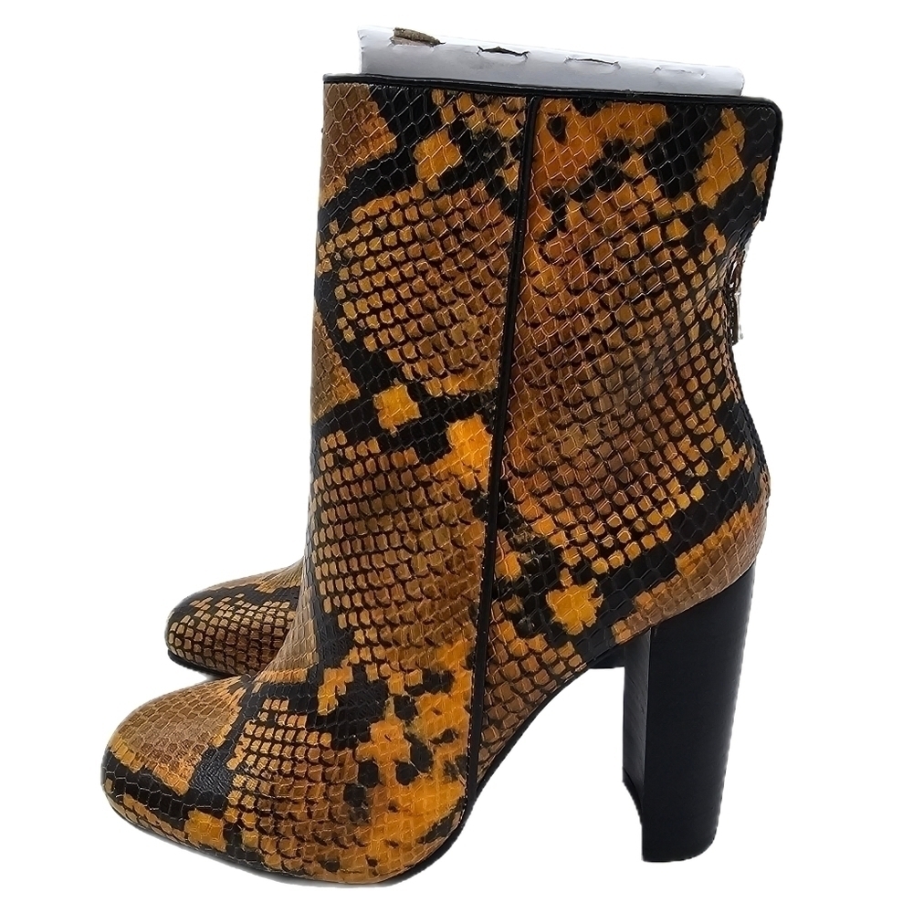 Aqua Womens Soren Leather Snakeprint High Heeled Boots Yellow 5.5 - Picture 2 of 13